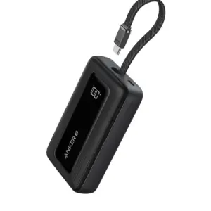 باور بنك أنكر زولو مع كابل USB-C مدمج ، سعة 10,000 ملى امبير ، قدرة 30W ، لون أسود | A1688H11
