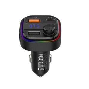Recci Multifunctional Car Charger, 15 + 15 Watt, 2 USB Ports, 1 USB-C Port, Black - RQ08